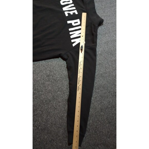 Victoria Secret PINK Pullover Womens Sz Medium 1/4 Zip Black Varsity Love Print* - Picture 14 of 16